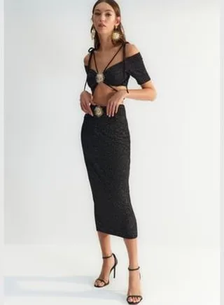 X Zeynep Tosun Black Sunglasses Glittery Knitted Skirt TCLSS23ET00009.