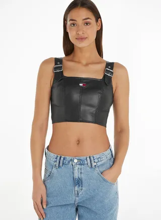 Buckle Strap Pu Crop Top