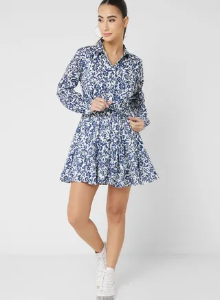 Tiered Printed Tie Detail Dress