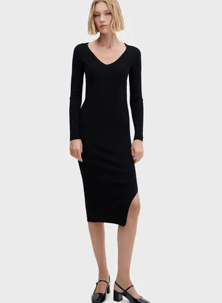 V-Neck Slit Hem Dress