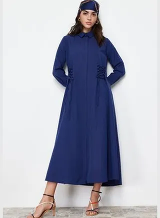 Navy Blue Unlined Plain Woven