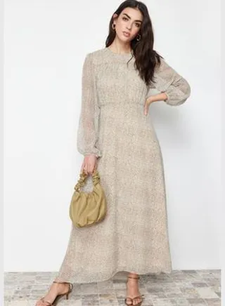 Brown Lined Floral Woven