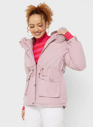 Padded Jacket With Fur Hood