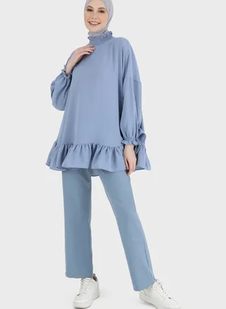 Ruffle Hem Balloon Sleeve Tunic