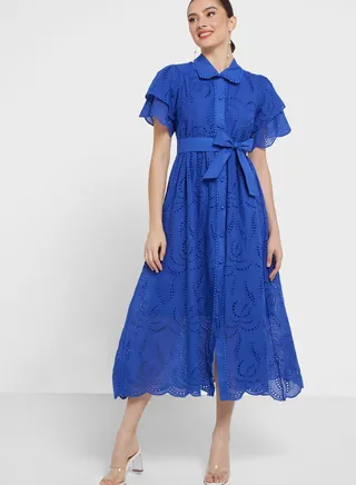 Schiffli Belted Dress
