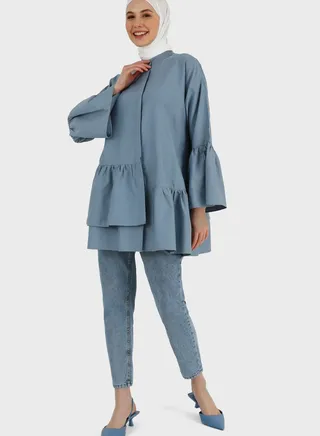 Ruffle Detail Button Down Tunic