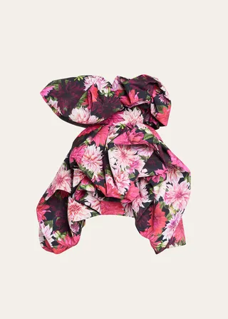 Dahlia-Print Off-Shoulder Bubble Mini Dress