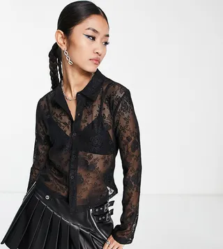 COLLUSION unisex long sleeve lace shirt in black
