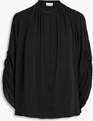 Ruched silk crepe de chine blouse