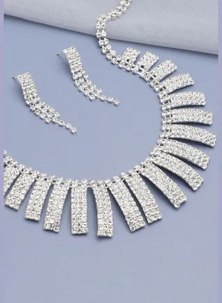 Silver Plated Party Designer Stone Necklace and Earring Set For Women