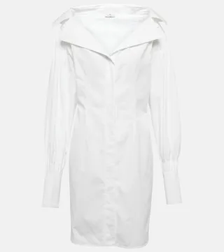 Off-shoulder cotton shirt minidress