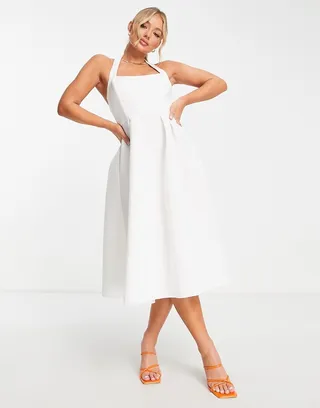 ASOS DESIGN seamed halter midi prom dress in ivory