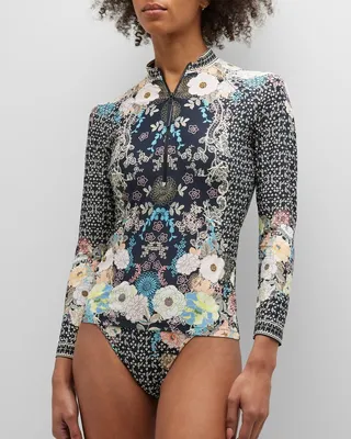 Floral-Printed Rashguard Surf Shirt