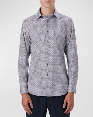 Men's Geometric-Print Performance Knit Sport Shirt