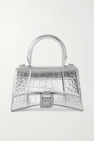 Balenciaga - Hourglass Xs Metallic Leather Tote - Silver