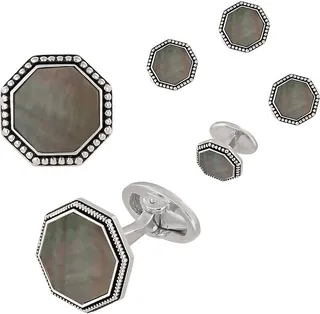 Octagon Gray Mother-Of-Pearl Rhodium-Plated 6-Piece Cufflinks & Tuxedo Stud Set