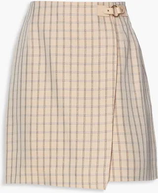 Meredith checked twill mini wrap skirt