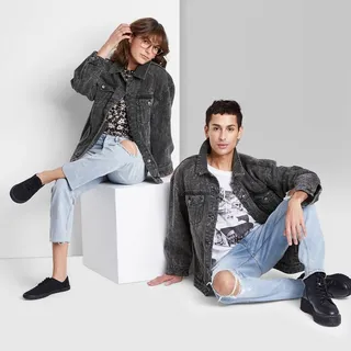 Women's Oversized Denim Trucker Jacket - Wild Fable™ Black Wash XL