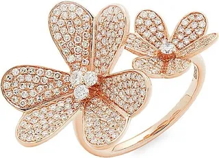 14K Rose Gold & Diamond Flower Open Ring