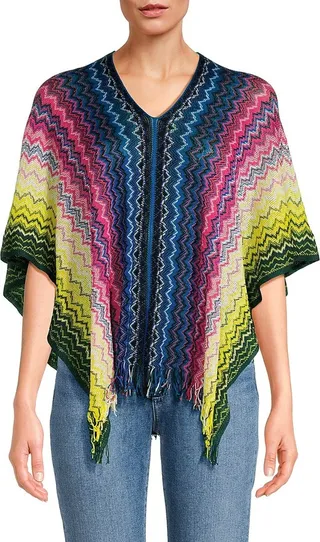 Patterned Fringed Poncho