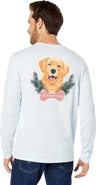 Vineyard Vines Merry Christmas Pup Long Sleeve Tee (Ice Water) Men's Clothing