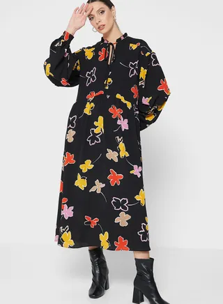 Floral Print Ruffle Detail Dress
