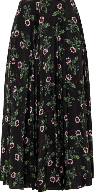 Floral-print pleated silk-chiffon midi skirt