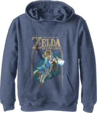 Boy's Nintendo Legend of Zelda Breath of the Wild Arch Pull Over Hoodie - Navy Blue Heather - Small