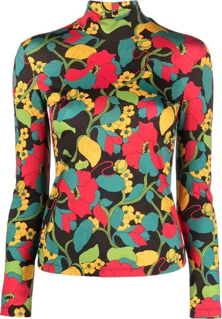 Floral-Print Turtleneck Top
