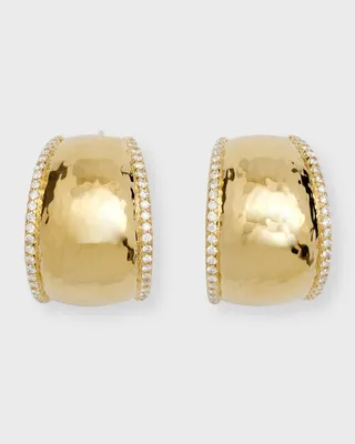 18K Stardust Goddess Hammered Dome Wide Huggie Earrings