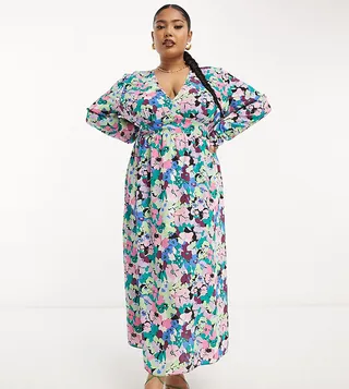 ASOS DESIGN Curve waisted maxi dress in blue floral print
