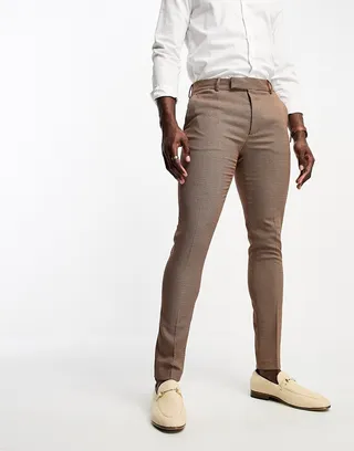 ASOS DESIGN wedding smart skinny pants with micro texture in stone