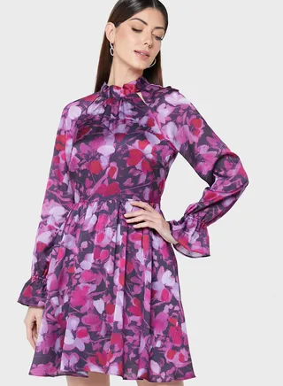 High Neck Fit And Flare Mini Dress