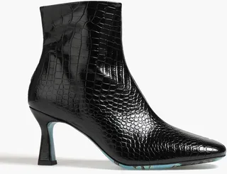 Croc-effect leather ankle boots
