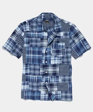Indigo Patchwork Short Sleeve Camp Collar Shirt