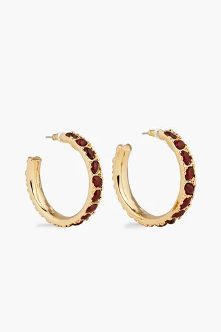 Gold-tone stone hoop earrings