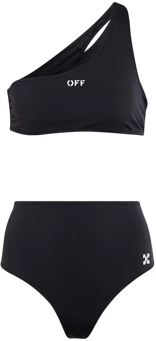 Logo one-shoulder bikini