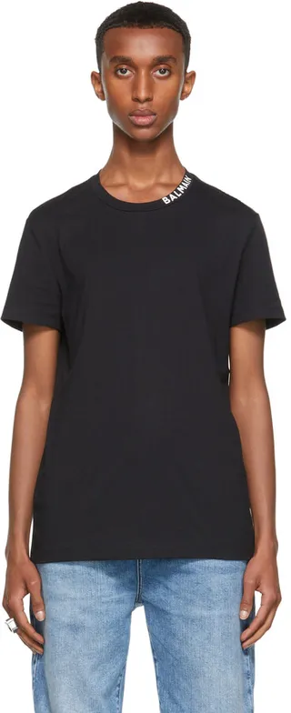 Balmain Black Printed Collar T-Shirt