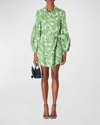 Printed Mini Shirtdress with Tie Belt