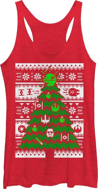 Women's Star Wars Ugly Christmas Tree Racerback Tank Top - Red Heather - Small