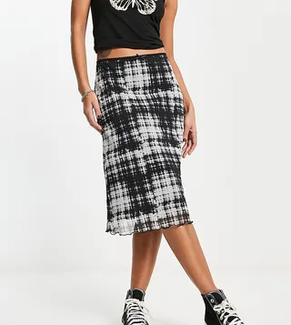 Reclaimed Vintage 90s midi skirt in mono plaid print