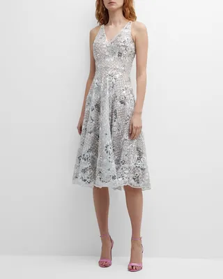 Elisa Sequin Embroidered Midi Dress