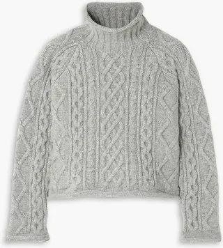 Cropped cable-knit wool turtleneck sweater