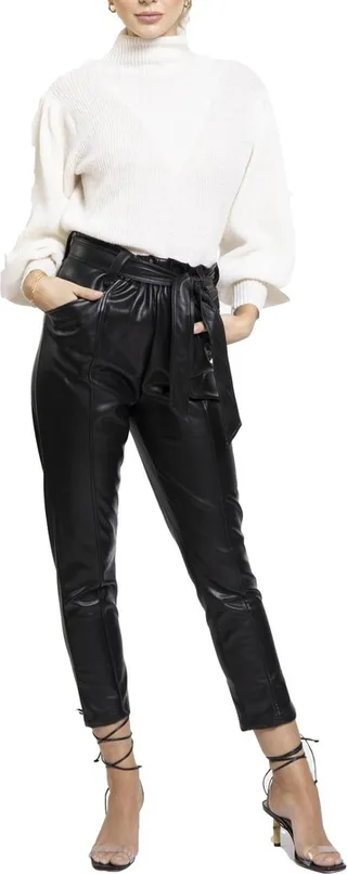 Harper Womens Vegan Leather High Waist Paperbag Pants