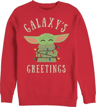 Men's Star Wars The Mandalorian Christmas The Child Greetings Sweatshirt - Red - Large