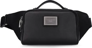 Logo plaque nylon & leather belt bag