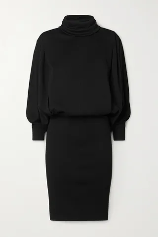 SAINT LAURENT - Draped Wool Turtleneck Mini Dress - Black