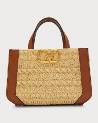 VLOGO Signature Small Straw Tote Bag
