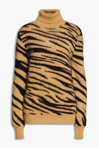 Jacquard-knit mohair-blend turtleneck sweater