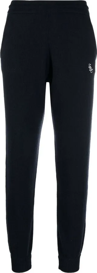 Embroidered-Logo Cashmere Track Pants